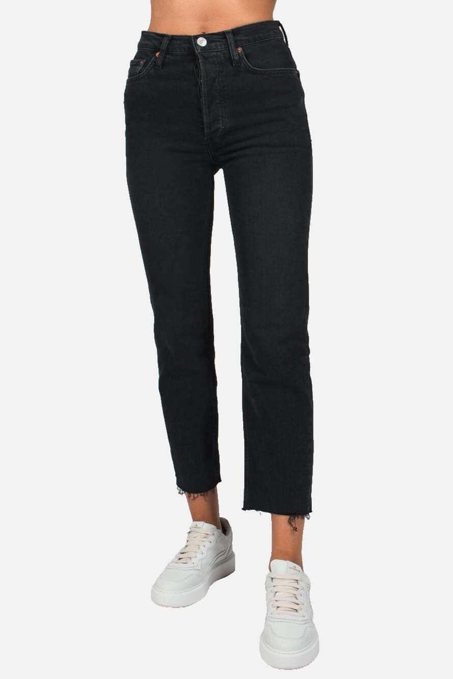 Re/Done Stove Pipe Jeans 24 XXS Womens Jet Black Denim $265